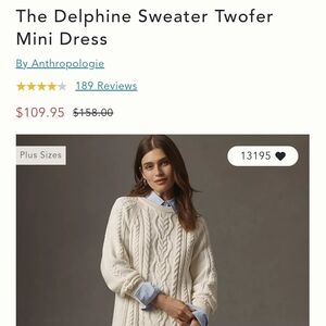 Anthropologie Ivory Cable-Knit Twofer Dress with Light Blue Shirt